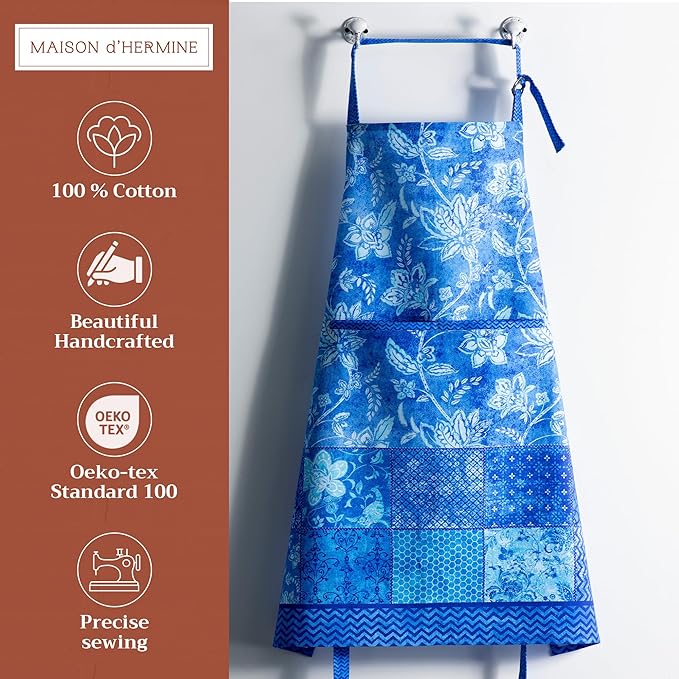 Maison d' Hermine 100% Cotton Apron for women with Pocket Kitchen Chef Apron for Men Cooking Gardening Server Waitress