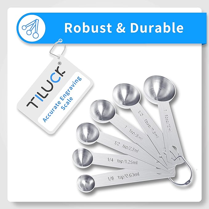 TILUCK Stainless Steel Measuring Cups & Spoons Set,Coffee Scoop Spoon,Kitchen Gadgets for Cooking & Baking,Set of