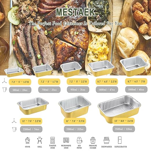 6"x 4" Sturdy Aluminum Foil Pans + Lids (5 Pack), 2X Thicker Heavy Duty for Oven, Grill, Microwavable Cooking Baking, Reusable Freezable Dishwasherable Disposable Tin Pot Container 25oz