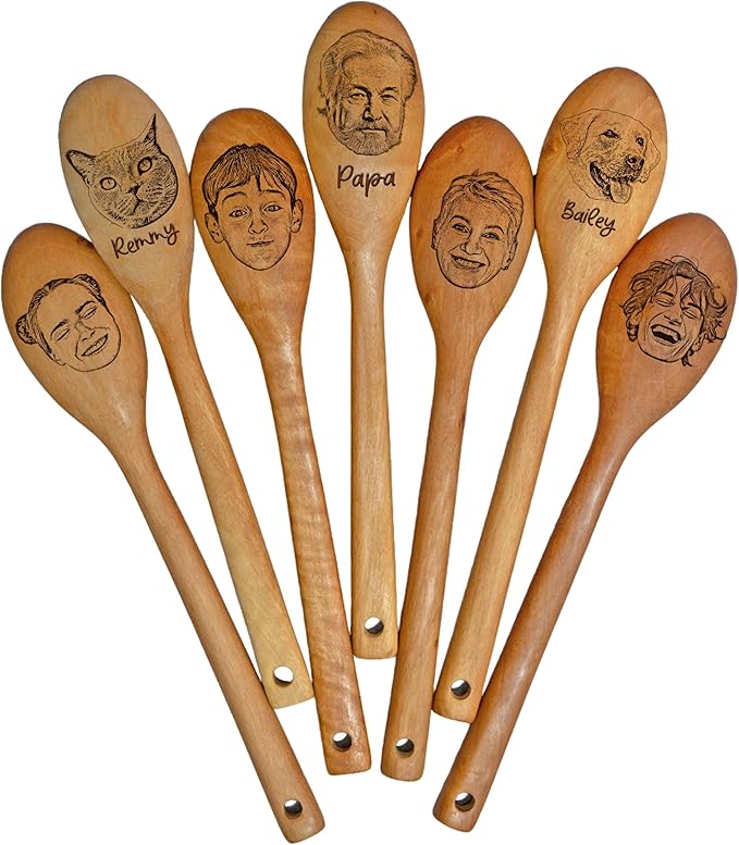 Face On A Wooden Spoon, Personalized Spoon, Engraved Spoon, Gift for Her, Him, Baking, Cooking, Housewarming Gifts, Gifts Mothers Fathers Day Christmas for Grandma, Mom, Dad, Husband