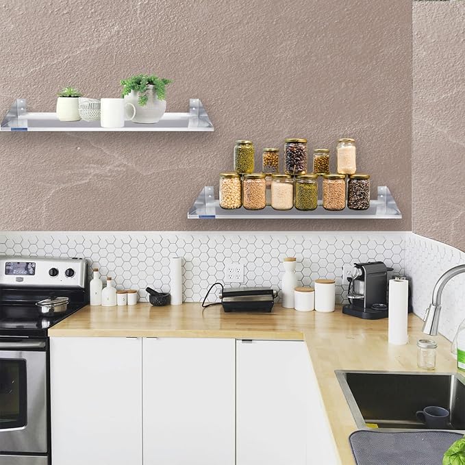 Stainless Steel Wall Shelf with Side Guards | Premium Commercial Wall-Mounted Shelf | NSF Certified Metal Utility Storage for Kitchen, Garage, or Laundry (24" Long x 18" Deep)