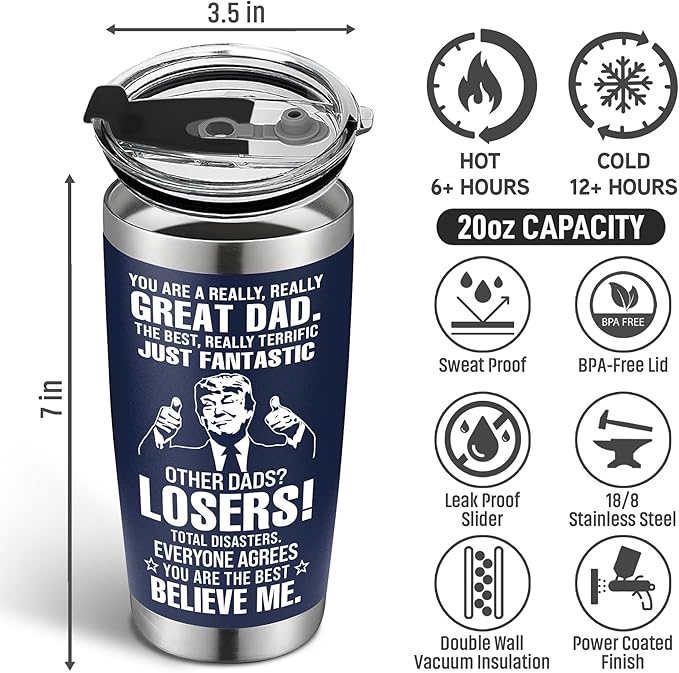 Christmas Gifts for Dad, Men - Gifts for Dad from Daughter, Son - Dads Birthday Gift Ideas, Happy Birthday gifts for Dads, Fathers - Best Dad Ever Gift, Present for dads - 20 Oz dad Tumbler