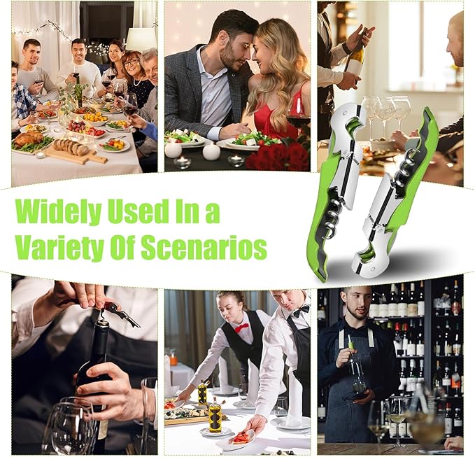 6 Pieces wine key wine opener Professional Waiter Corkscrews Stainless bottle opener Fold Serrated Foil Cutter Key for Family, Company Party,Bars,Restaurants(green)