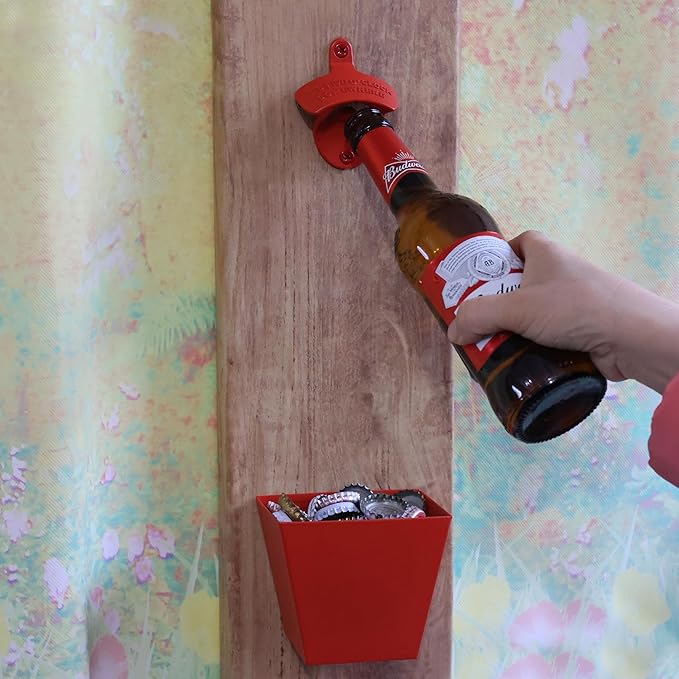 Red Bottle Opener Wall Mount IT'S FIVE O'CLOCK SOMEWHERE Drink Gift for Beer Lover