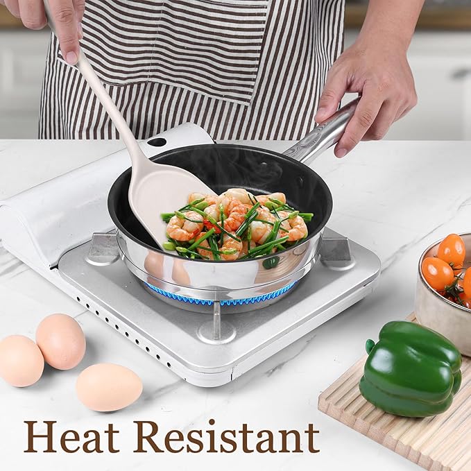 LIANYU 8Pcs Kitchen Cooking Utensils Set, Silicone Cooking Utensil Set, Heat Resistant Kitchen Tools for Nonstick Cookware, Includes Silicone Spatula, Spoon, Ladle, Turner, Dishwasher Safe, Khaki