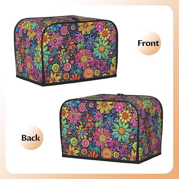 Toaster Cover 2 Slice Colorful Flower Art Kitchen Small Appliance Covers with Pockets Dust and Fingerprint Protection