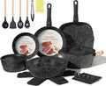 23Pcs Ceramic Cookware Set Non Stick Pots and Pans Set Non Toxic with Detachable Handle Induction Kitchen Cookware Set Space Saving, Oven & Dishwasher Safe, Black
