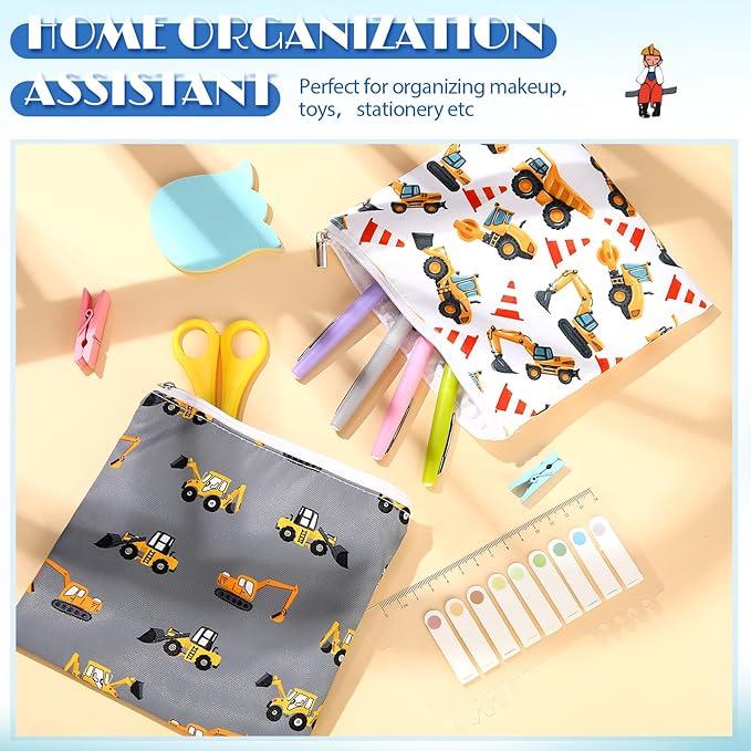 Chumia 6 Pcs Reusable Snack Bags Christmas Gifts Food Safety Washable Snack Bags Lunch with Zipper Portable Sandwich Bag Food Storage Pouch Double Layer(Truck,7 x 7 Inches)