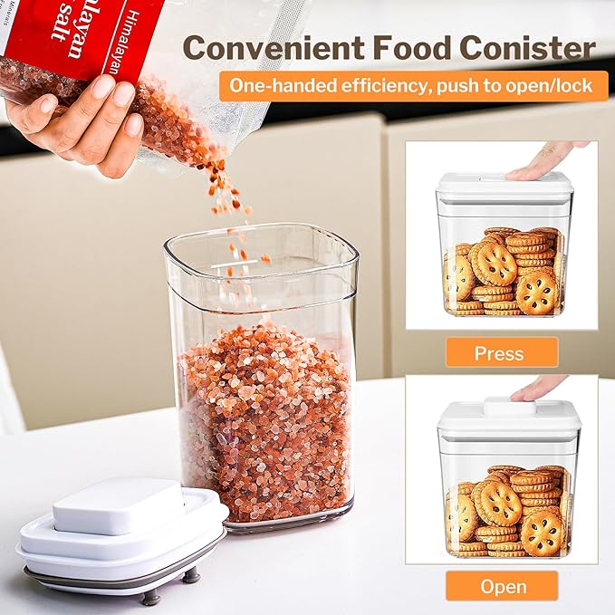 Pop Top Food Storage Container Set | 4Pcs Airtight Cereal Storage Organizer Canisters with Pop Lids, BPA-Free, Vacuum Seal & One-button Opening, Stackable Pantry Containers for Dry Food Storage