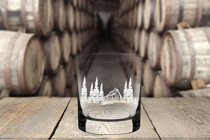 C M Cabin In The Woods Whiskey Rocks Glass - Cabin Themed Gift for Men and Women - 11 oz.