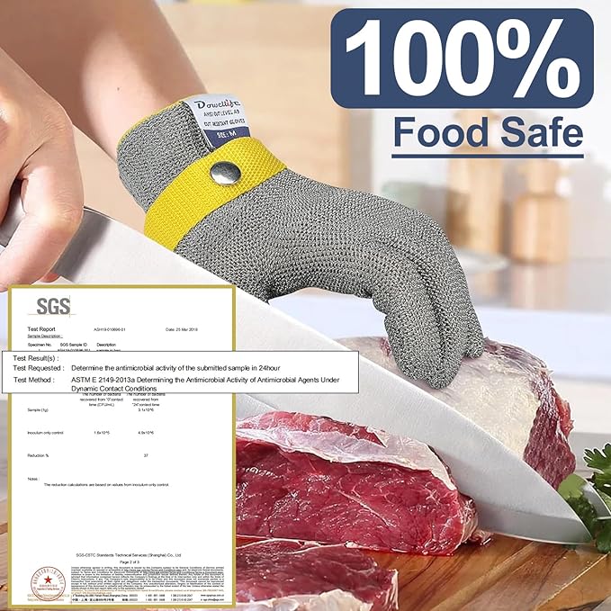 Dowellife ANSI A9 Cut Resistant Glove Food Grade, Stainless Steel Mesh Metal Knife Cutting Glove for Butcher Oyster Shucking Kitchen Mandoline Chef Slicing Fish Fillet (Small)