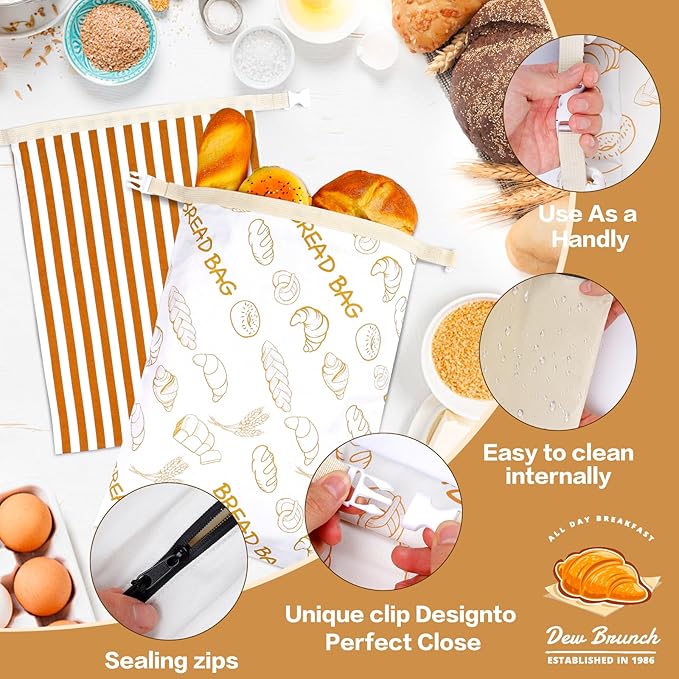 2 Pack Beeswax Bread Bag Reusable Bag for Sourdough, Extra Large Bread Bags for Homemade Bread, Cotton Bread Storage Bag for Keep Fresh