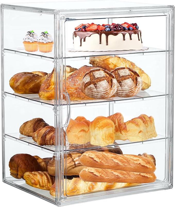 Bread Box,Large Bread Boxs for Kitchen Countertop - 4 Layers Adjustable Bread Storage Container, Clear Boxes for Kitchen Counter, Breads Box Airtight,Bread Holder,Perfect for Bagel, Muffins