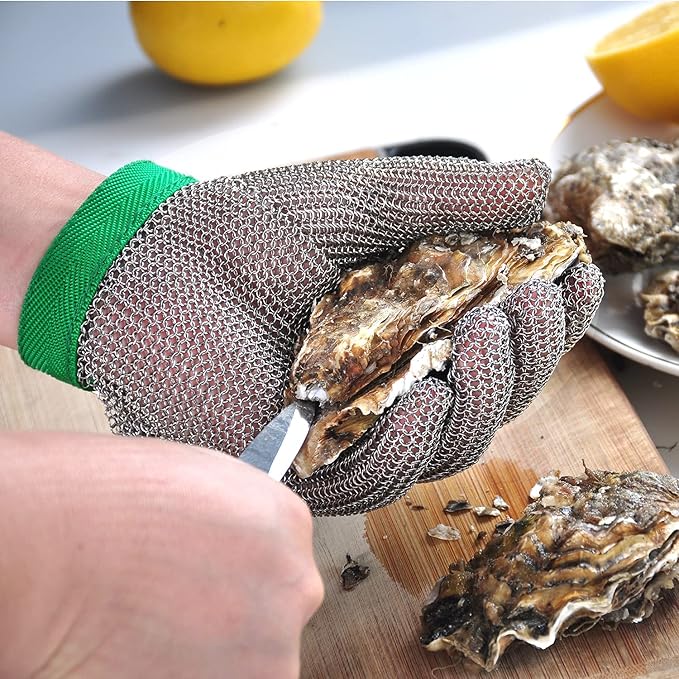 Dowellife Chainmail Glove, Cut Resistant Food Grade, Stainless Steel Mesh Metal Knife Cutting Glove for Butcher, Oyster Shucking Kitchen Mandoline Chef Slicing Fish Fillet (Large)