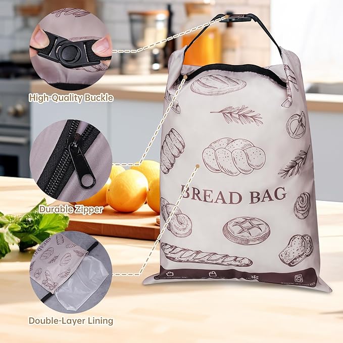 NiHome 2PCS Reusable Bread Storage Zipper Bags for Homemade Bread, 17"x12" Large Capacity Bags, Freezer Storage Zipper Bag, Double-Layer Protection with Waterproof & Oil-Resistant Lining