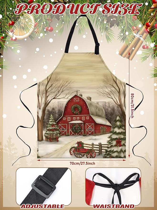 6 Pcs Christmas Aprons for Women Xmas Tree Aprons with Pockets Vintage Adjustable Baking Supplies for Adults