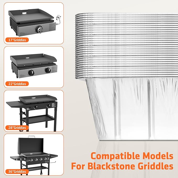 30 Pack Grease Cup Liners for Blackstone Griddle Accessories, Aluminum Foil Drip Pan Grill Grease Tray Liner Grease Catcher Cup Liner for 17, 22, 28 & 36 inches Griddle (30 Pack)