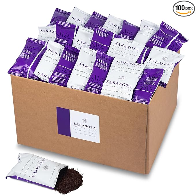 Coffee Packets – Dark Roast Ground, European French Roast | 1.75oz Bulk Pre-Measured Coffee Packs for 12-Cup Drip Makers, Commercial Fractional Bags | 100-Count