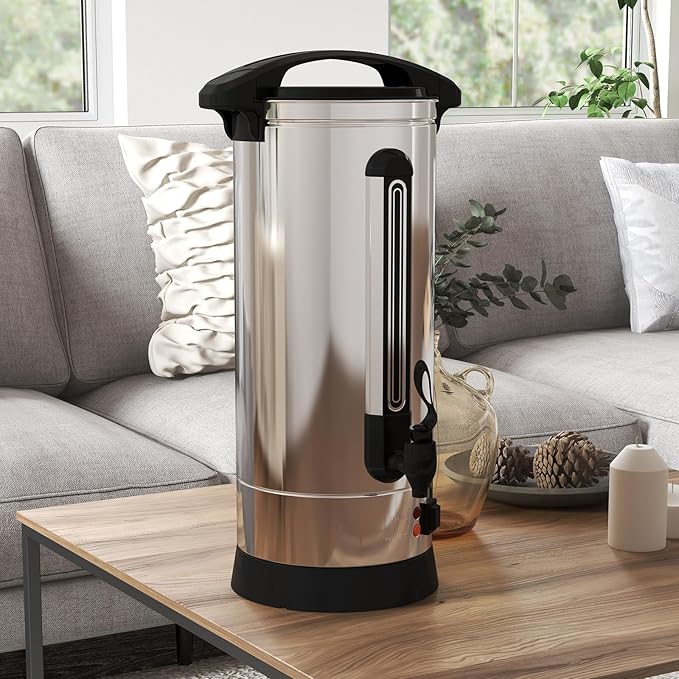 110 Cup Coffee Urn, 16L/3.51Gal Large Capacity Stainless Steel Hot Beverage Dispenser, Fast Brew Rapid Extraction, Auto Temperature Control Faucet, Commercial Coffee Maker for Party Buffet Catering
