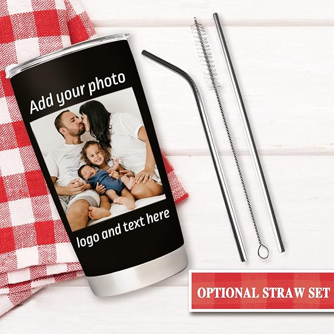 Personalized Tumbler with Pictures Text Name, Custom Double Wall Insulated Tumbler, Personalized Gifts for Women Men Friend, Birthday Christmas Gifts, 20oz Coffee Tumbler w/Lid (20oz UV)