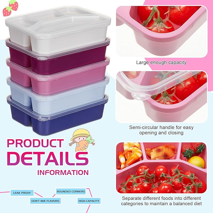 Honeydak 5 Pack Snack Containers 4 Compartment Bento Snack Boxes Reusable Lunchable Containers with Lids Divided Meal Prep Lunch Food Storage Box for School Work Travel(Elderberry,Mixed)