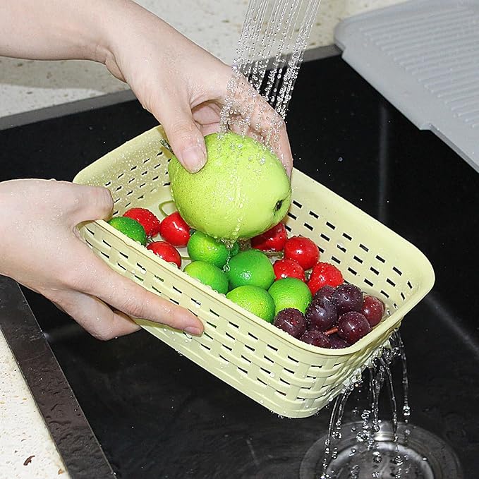 Soddeph Plastic Storage Baskets for Cabinets, Household Pantry Organization with Handle,Organizer Bins for Room,Bathrooms,Under-Sink,Kitchen (Yellow, XS-3PACK)