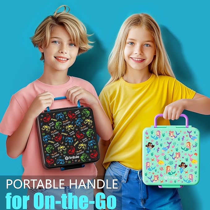 Fimibuke Bento Lunch Box for Kids Adult, 3-4 Compartment 60OZ Toddler Lunch Box Container with Leakproof 8OZ Insulated Food Jar, Sauce Jar, Utensil for School Boys Girls, BPA-Free Dishwasher Safe