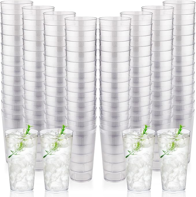 Mumufy 48 Pieces Stackable Plastic Tumblers Restaurant Drinking Glasses, 20 oz Frosted Reusable Plastic Lightweight Restaurant Tea Cups Beverage Tumblers, Clear