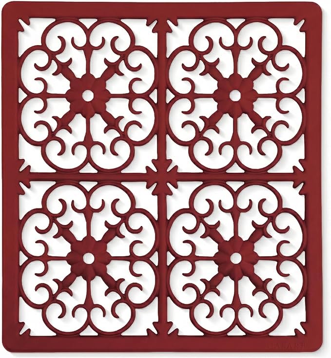 GASARÉ, Extra Large, Thick, Silicone Trivet for Hot Dishes, Pots, and Pans, Heat Resistant Mat for Countertop, Hot Pad for Kitchen, Easy to Clean, 12 x 10.9 x 3/8 Inches, Red