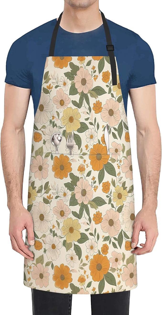 Kitchen Apron with Pocket,Waterproof Adjustable Neck and Long Ties, Cooking Baking Gardening Painting Apron for Women