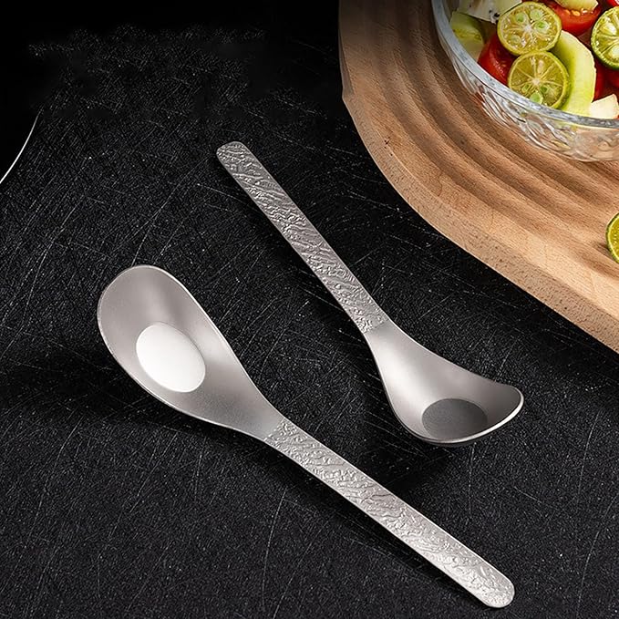 Long-Handled Relief Carving Soup Ladle Spoon, 6.7 in Pure Titanium Stirring Spoon for Coffee, Tea, Soup, Dessert, Ice, Bar, Kitchen, Cooking, Gift for Lovers