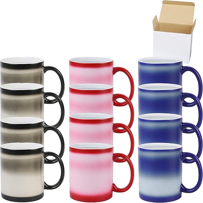 Ceramic 15oz Sublimation Coffee Mug in White Box, Color Changeable 3 Assorted Colors, Case of 24
