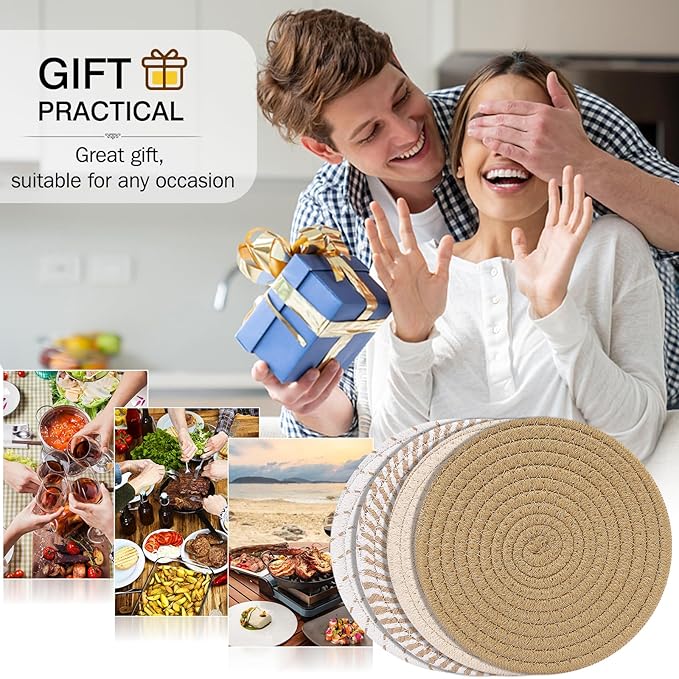 ME.FAN 8 Inch Trivets for Hot Dishs, 8 Set Cotton Thread Weave Trivets for Hot Pans, Potholders, Large Coasters, Hot Pads, Hot Mats to Protect Desktop & Countertop, Kitchen Essentials Coffee