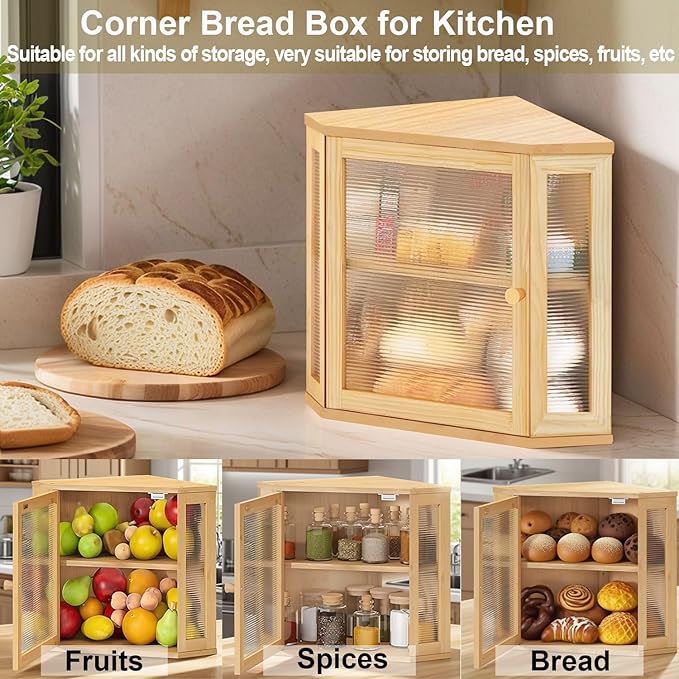 Corner Bread Box for Kitchen Countertop Two-Tier Large Capacity Bread Boxes Storage Container with Adjustable Height Countertop Bread Storage Bin
