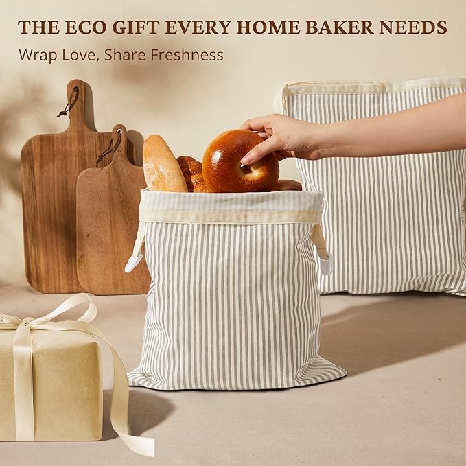 BRONYPRO Beeswax Bread Bags for Homemade Bread Sourdough, 2 Pack Reusable Sourdough Bread Bags, Organic Beeswax & Linen Homemade Bread Storage, Eco-friendly & Long-latsing,Large 17x12.6in,Beige