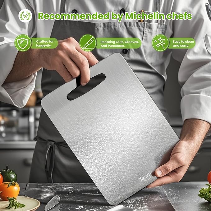 2 Pack Titanium Cutting Board-100% Pure Titanium Cutting Boards For Kitche,Easy to clean, Double-sided food-grade Cutting Board For Meats, Fruits And Vegetables (18 * 12)