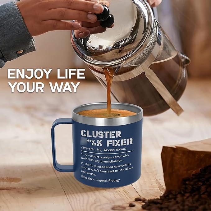 Christmas Funny Gifts for Coworkers - 14 Oz Stainless Steel Insulated Coffee Mug With Lid - Birthday Gag Gifts for Women Men Coworkers Boss Work Bestie Friends, White Elephant Gift for Men