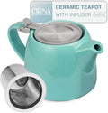 ORNA Ceramic Teapot with Tea Infuser – Small Tea Pot for Loose Leaf Tea – 550ml / 18.6 Oz Non-Stove Porcelain Teapot for 2 Cups with Tea Strainer (Turquoise)