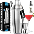 Zulay Kitchen 24oz Stainless Steel Cocktail Shaker Set – Professional Martini & Margarita Shaker with Built-in Strainer, Double-Sided Jigger, Muddler & Mixing Spoon – Bartender Kit for Mixed Drinks