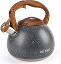 BELANKO 2.7 Quart Tea Kettle for Stovetops - Food Grade Stainless Steel Teapot with Loud Whistle, Cool-Touch Wood Pattern Handle, Rust-Resistant Whistling Kettle - Starry Gray