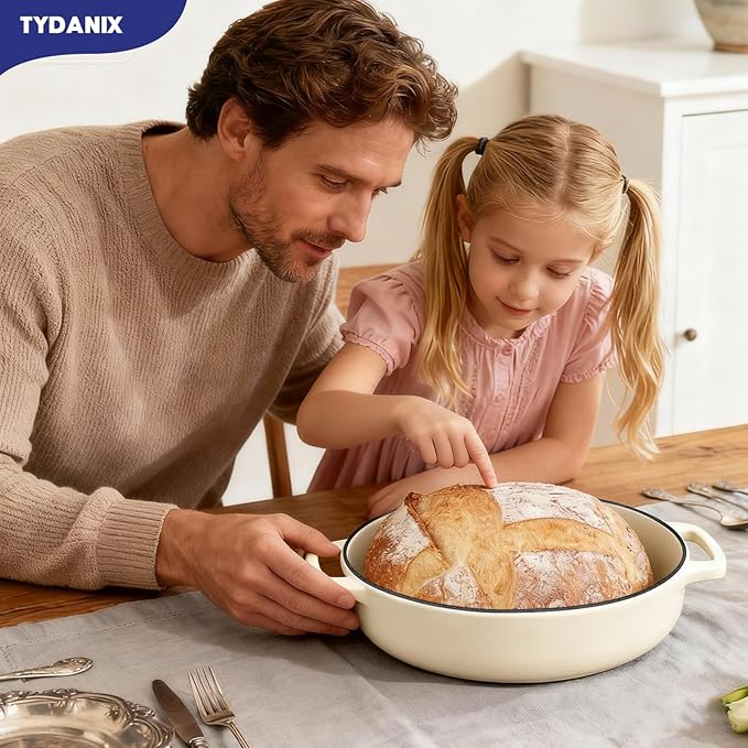 2-in-1 Multifunctional Enameled Cast Iron Dutch Oven, 6QT Loaf Pan with Dual Handles, Perfect for Baking Sourdough, Roasting, Braising & Stews, Oven & Stovetop Safe, Easy to Clean & Pre-Seasoned