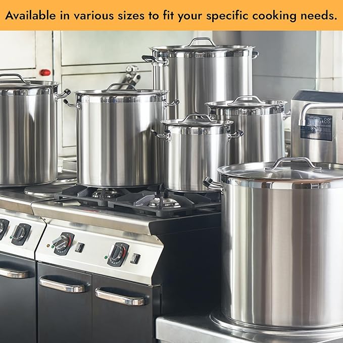 CURTA 12 Quart Large Stock Pot with Lid, NSF Listed, 3-Ply 18/8 Stainless Steel Cooking Pot, Commercial Cookware for Soup, Stew & Sauce, Riveted Silicone Handle, Induction Ready