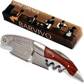 Barvivo Black Resin Wine Opener with Foil Cutter Knife and Cap Remover, Double Hinged Manual Wine Key for Bartenders, Servers, Waiters, Stainless Steel Wine Bottle Opener Corkscrew