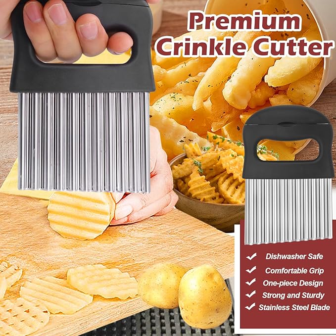 JAYVAR 2 In 1 Crinkle Cutter with Peeler – Stainless Steel Wave Potato Cutter, Crinkle Cut French Fry Slicer for Veggies, Cucumber Slicer Wavy Chopper Vegetable Cutting, Vegetable Peeler for Kitchen