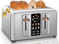 SEEDEEM Toaster 4 Slice, Full Touch control Toaster, LCD Display, 6 Bread Type, 7 Shade Settings, 1.4''Wide Slots，More Time Function, Removable Crumb Tray, 1800W, Silver Metallic