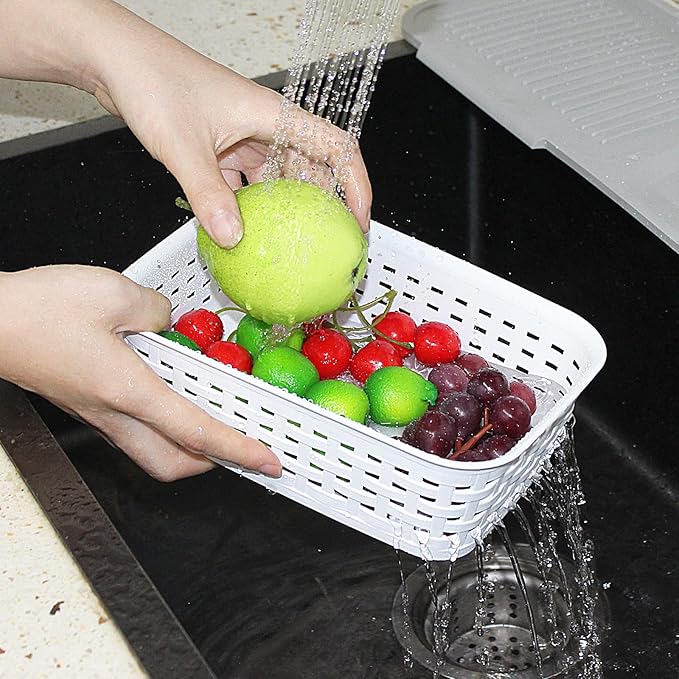 Soddeph Plastic Storage Baskets for Cabinets, Household Pantry Organization with Handle,Organizer Bins for Room,Bathrooms,Under-Sink,Kitchen (White, XS-3PACK)