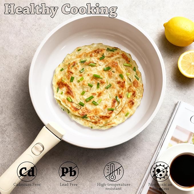 24 Pcs pots and pans set,pots and pans set non stick,Oven-safe and dishwasher-safe,PFAS/PFOA Free,Induction Dishwasher Oven Safe cookware set (White)