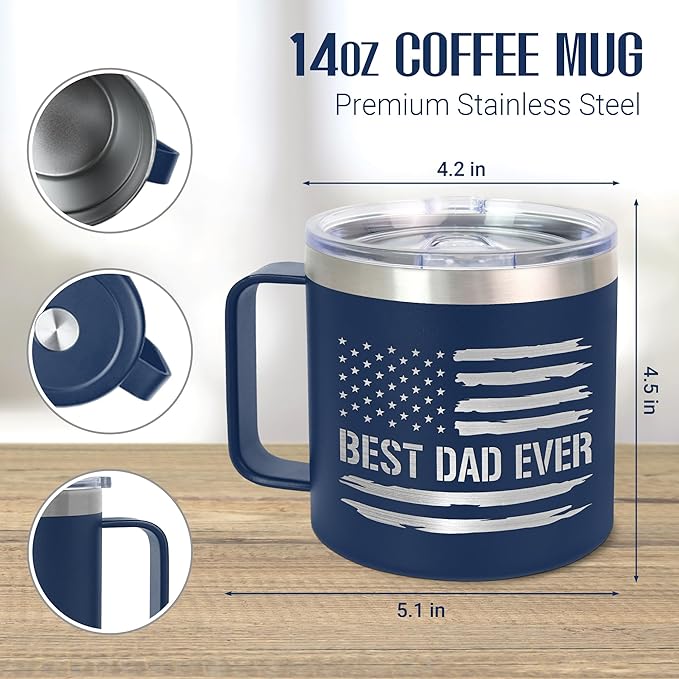 Christmas Birthday Gifts for Dad from Daughter Son Kids - 14 oz Stainless Steel Insulated Coffee Mug with Lid - Dad Birthday Gifts, Husband Birthday Gift for Wife, Men Birthday Gift Ideas