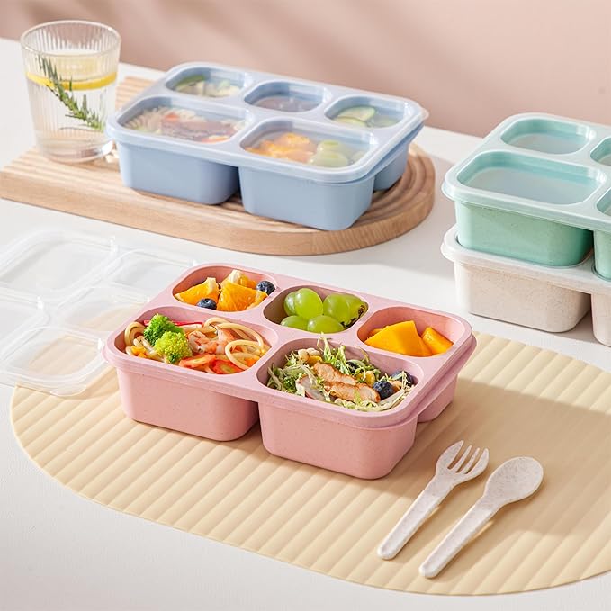 Lunchable Containers Snackle Box,4 Pack 5 Compartments Adult Bento Box With Compartments,Meal Prep Containers Reusable,Divided Food Storage Snack Containers for Work,Travel (4 Colors)