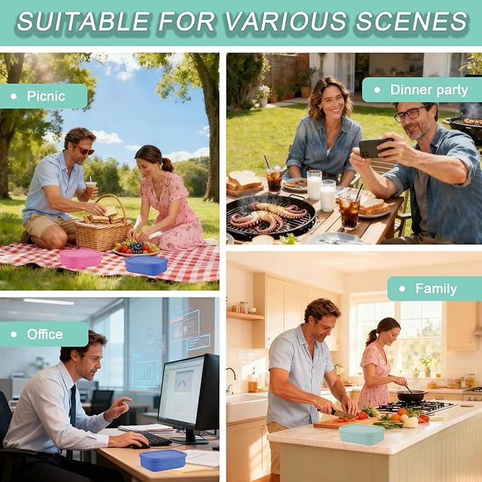 Silicone Adult Bento Box, 3 Compartment Leakproof Silicone Lunch Container, Lunch Box for Men and Women, BPA-Free, Microwave/Dishwasher/Freezer Safe, Reusable Snack Containers (3PCS-Green)